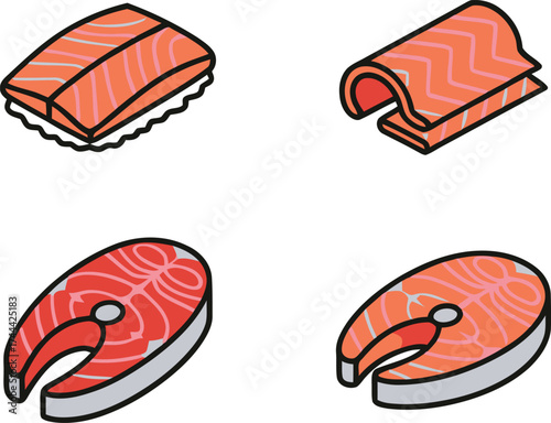 Raw Salmon Set Vector Illustration