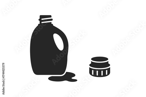 Silhouette of detergent bottle with cap and spilled liquid