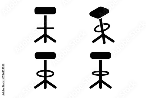 Minimalist black stool icons with varied perspectives and shapes