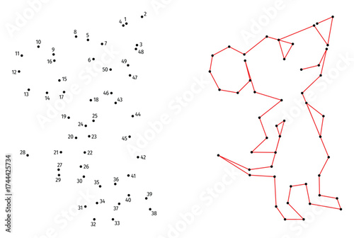 Mouse stands and looks up. Connect the dots educational drawing game. Dot to dot by numbers puzzle. Google Font Fira Sans Condensed.