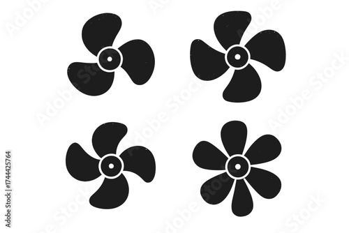 Set of four black fan blade icons with different designs
