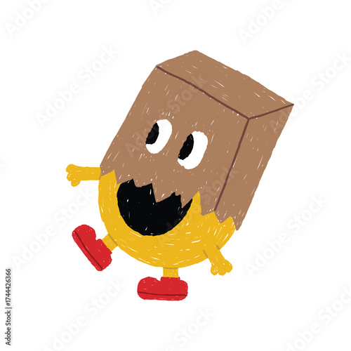 circle character covered in cardboard cartoon illustration