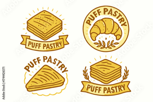 Puff pastry illustrations: squares, triangles, and croissants