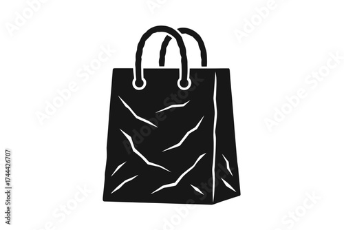 Crumpled black paper bag icon on white background