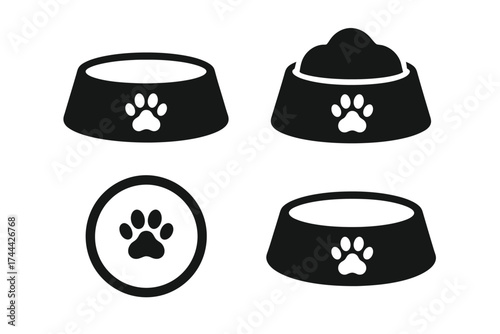 Pet bowl icons with paw prints for feeding patterns