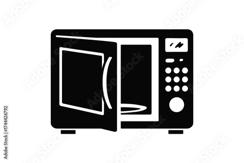 Black and white microwave icon with open door