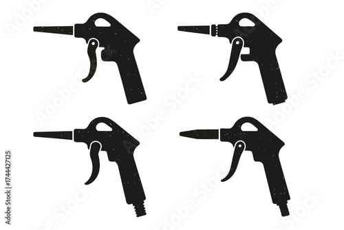 Silhouette collection of four air blow guns on white background