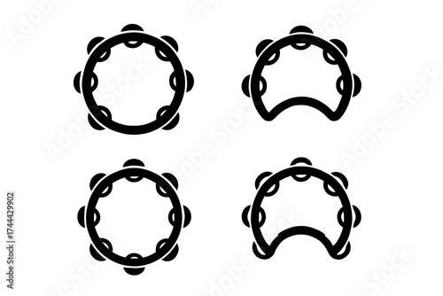 Simple black tambourine silhouettes in various orientations