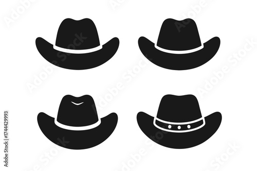 Set of different cowboy hat silhouettes on white background