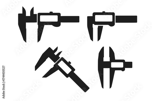 Silhouette of vernier calipers in various positions for precision measurement