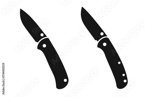 Silhouette of folding knives with closed and open positions