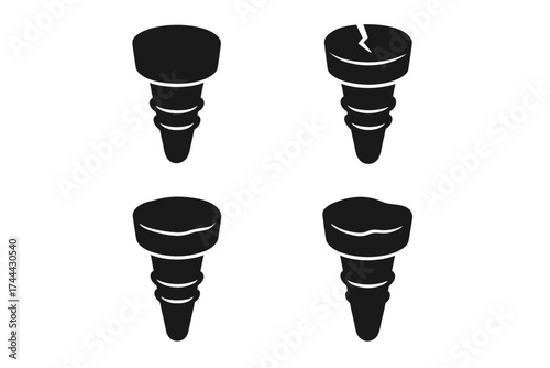 Dental implant set showing different tooth conditions and variations in black silhouette