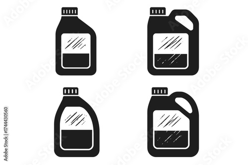 Set of four black oil container icons with varied designs