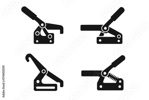Silhouette icons of lever tools with handles for mechanical applications