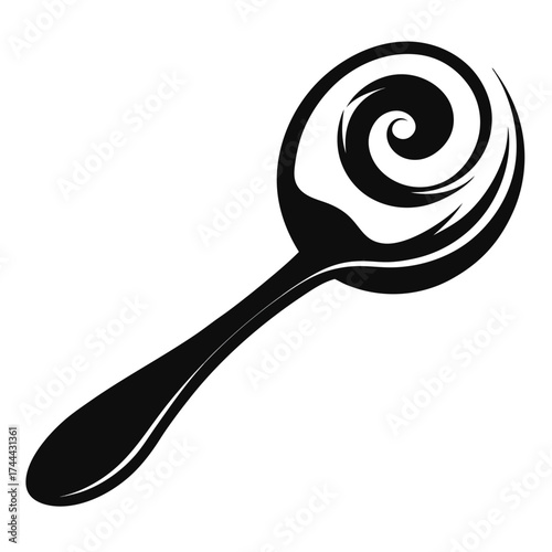Spoon with yogurt or cream swirl design black and white vector on white background.