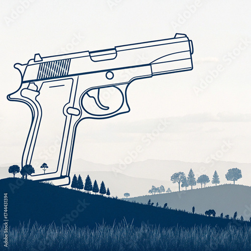 vector illustration of a gun in the forest