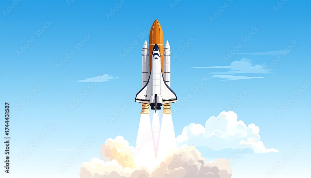 Obraz premium Space shuttle launching into a vibrant blue sky