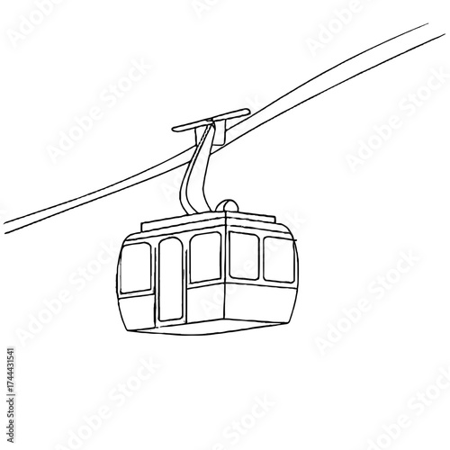 Cable car illustration on wire in minimalist design style  