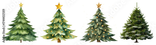 PNG Festive watercolor Christmas trees, element set on transparent background