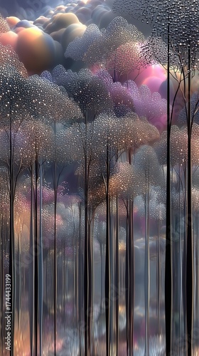Enchanted Fantasy Forest with Dreamy Colorful Misty Trees