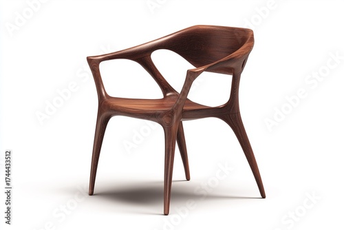 Modern Sculpted Wooden Armchair on White Background