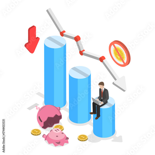 3D Isometric Flat Vector Illustration of Business Bankruptcy, Financial Insolvency In The Business World. Item 3