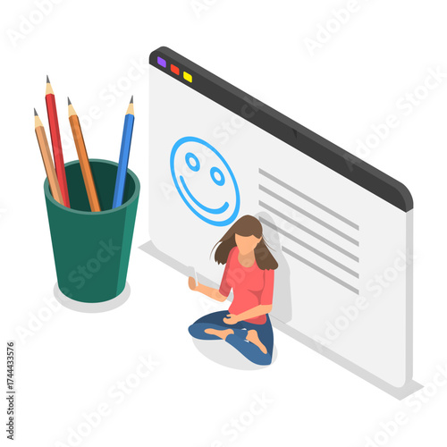 3D Isometric Flat Vector Illustration of Online Survey, Customer Experiences and Satisfaction. Item 1