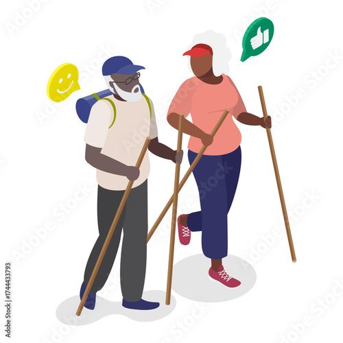 3D Isometric Flat Vector Illustration of Diverse Elderly People, Seniors Embrace Active Lifestyle, Diversity And Cheerfulness. Item 1