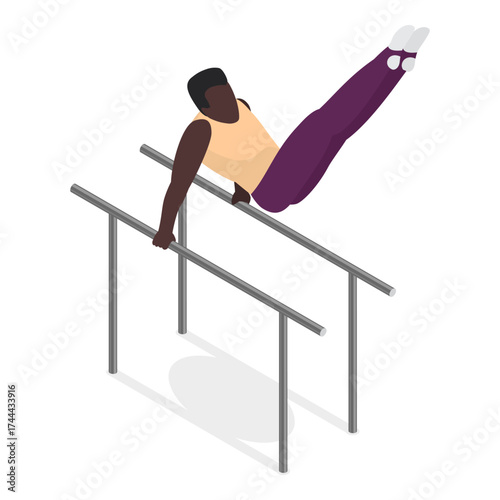 3D Isometric Flat Vector Set of Athletic Gymnastics, Sport Competitions. Item 3