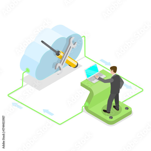 3D Isometric Flat Vector Illustration of Cloud Services Labeled Educational List, SAAS, PAAS and IAAS. Item 3