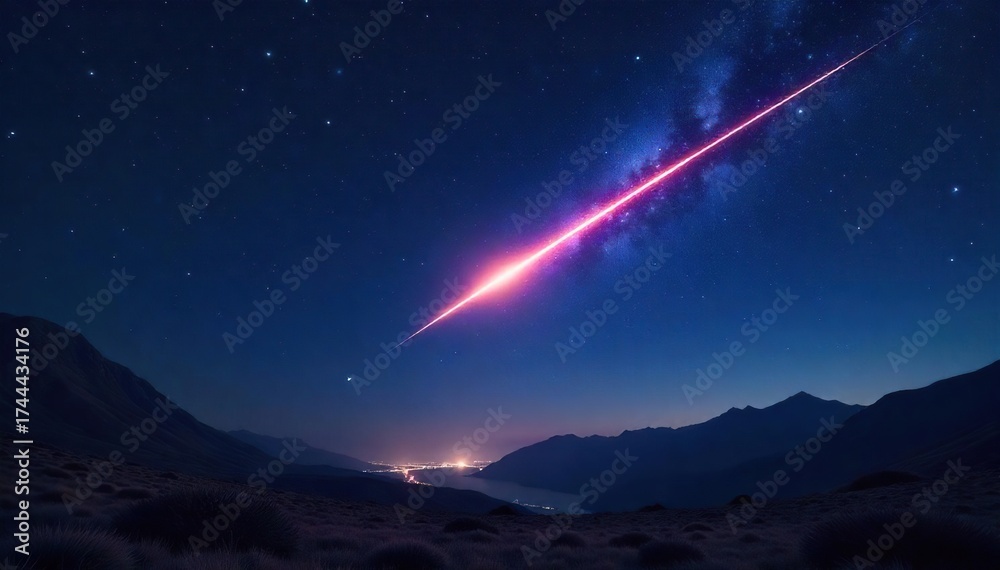 Fototapeta premium Shooting Star Illuminates Dark Night Sky Breathtaking Celestial Event Photography