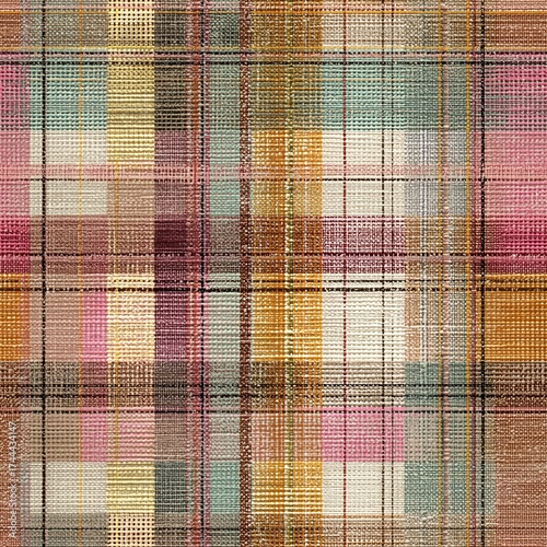 Colorful Vintage Woven Plaid Seamless Fabric Texture Pattern