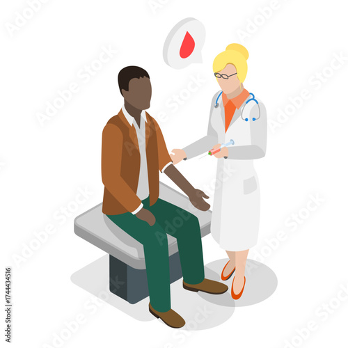 3D Isometric Flat Vector Illustration of Health Examination, Patients Meeting Doctor. Item 2