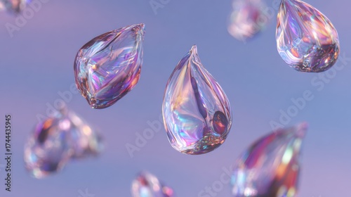 Colorful Droplets Floating in the Air Create a Magical and Serene Atmosphere Against a Soft Pastel Background