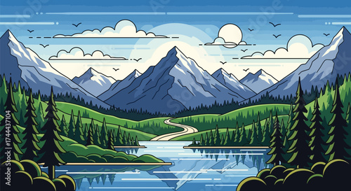 mountain landscape with lake