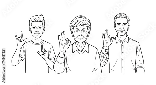 Diverse family members joyfully communicate with hand signs, showing connection and understanding across generations.
