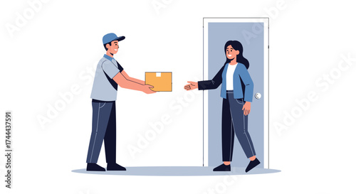 Delivery service bringing package to customer at door, convenient and reliable shipping experience