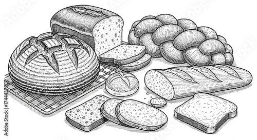 Artistic assortment of freshly baked breads and pastries, perfect for culinary themes.