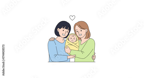Joyful mothers embrace, cherishing their precious newborn baby with love and warmth