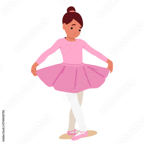 Pretty little preschool girl child cartoon character wearing pink tutu dress and pointe shoes