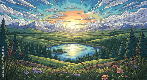 mountain landscape with forest