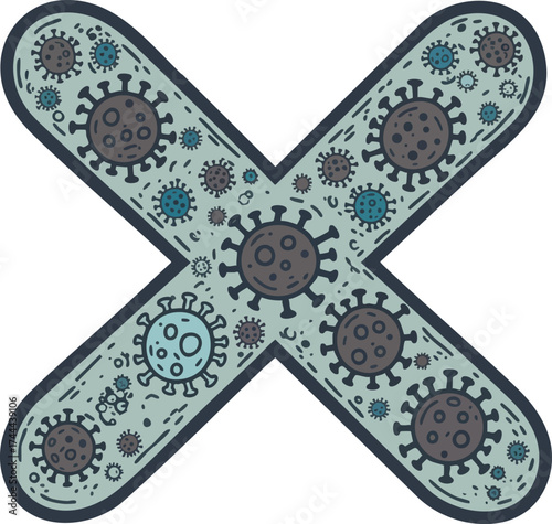 Virus and bacteria covered bandage patch protection medical health care vector illustration 