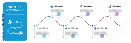 Progress bar featuring 6 arrow-shaped elements, symbolizing the six stages of business strategy and progression. Clean timeline infographic design template. Vector for mobile presentation.
