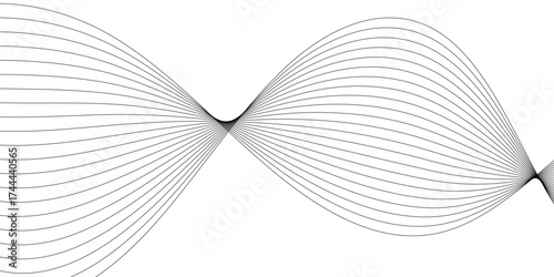 Abstract grey smooth element wavy modern curve lines on transparent background. Digital frequency track equalizer. Abstract frequency sound wave lines, twisted curve lines and technology background.	