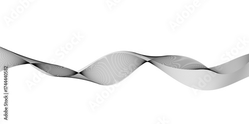 Abstract grey smooth element wavy modern curve lines on transparent background. Digital frequency track equalizer. Abstract frequency sound wave lines, twisted curve lines and technology background.	