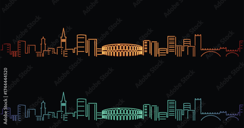 Fototapeta premium Verona Neon Style Simple Skyline on Dark Background