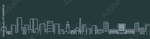 Tirana Simple Lines Skyline on Dark Background