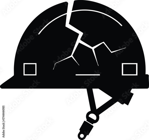Cracked safety helmet vector icon black silhouette construction head protection equipment illustration 