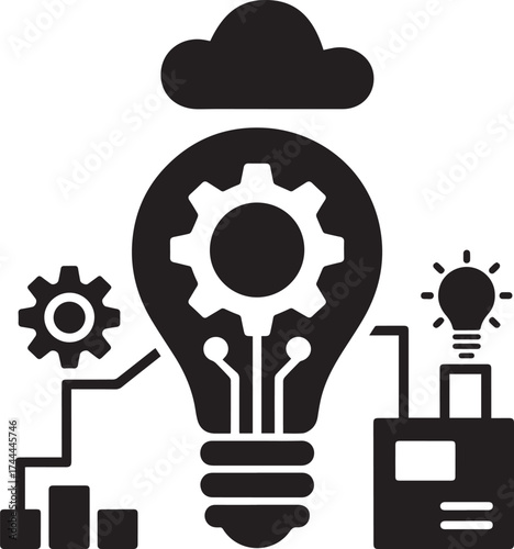 Idea and technology concept with a light bulb and gears as a symbol of engineering and teamwork