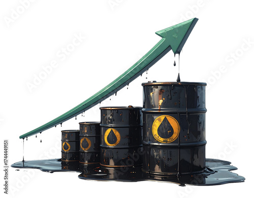 oil barrel isolated on white background,petrol varilleri ve yükselme grafiği